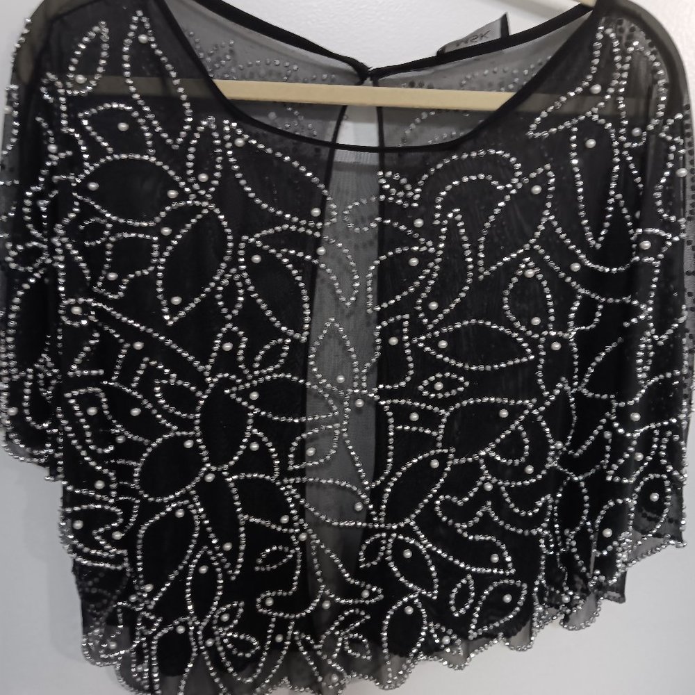 HOLIDAY BLACK BEADED AND PEARL  CAPE SIZE S